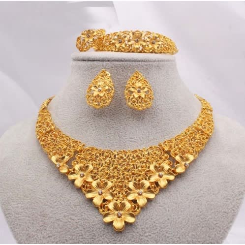 24 Karat Plated Costume Necklace Jewelry Set For Women