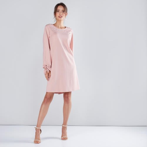 Ladies Pearl Neckline Long Sleeve Dress