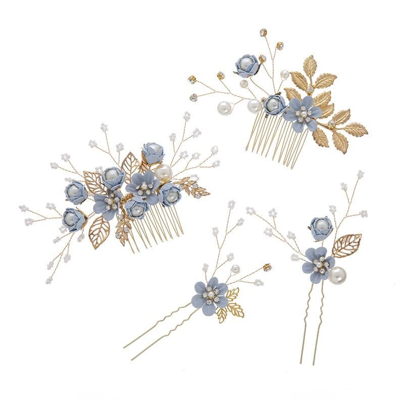 Bridal Headdress Senmei Fairy Light Blue Pink White Flower Hair Comb Hairpin Korean Wedding Wedding Dress Accessories blue