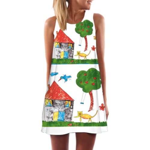 Cartoon Drawing Print Dress