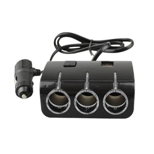 3 In 1 Multipurpose Car Cigarette Lighter Adapter - Black