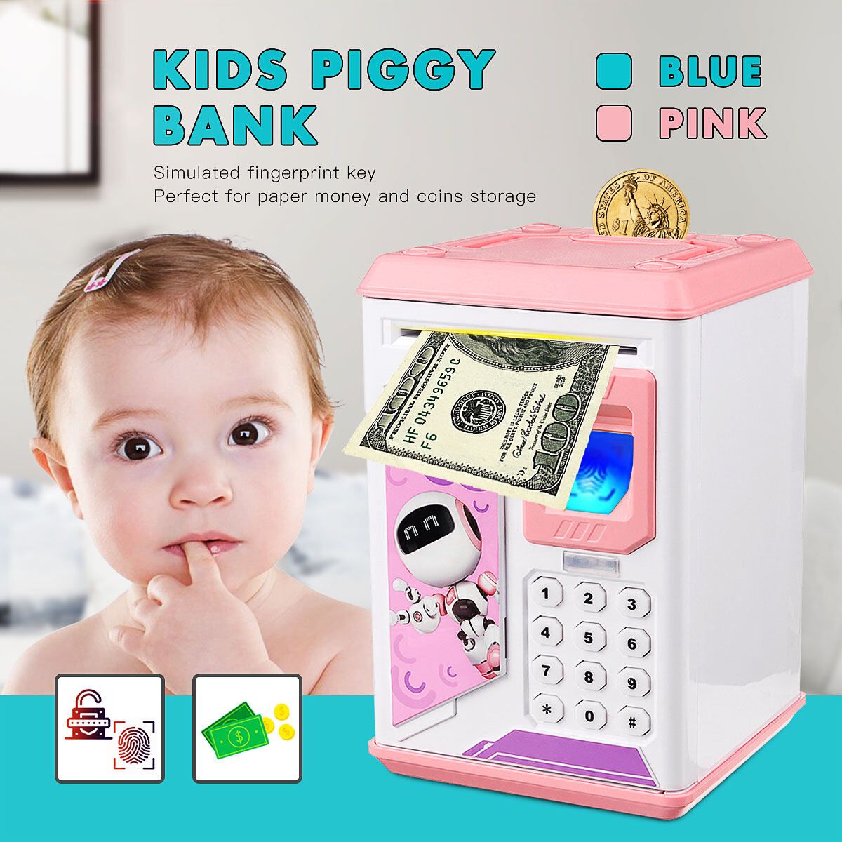 Electronic Kids Password Piggy With Cartoon Music Money Cash Coin Automatic Safe Saving Box Children Toys Gift Red