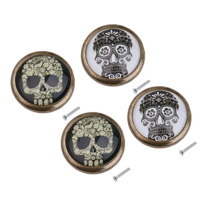 4x Skull Zinc Alloy Pull Knobs Cabinet Wardrobe Drawer Pull Handle