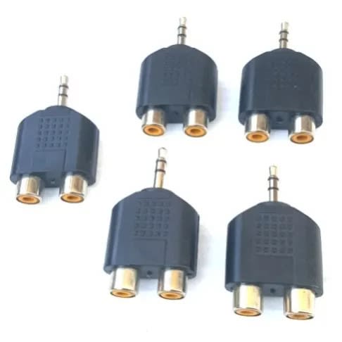 Male Jack To 2 Dual Rca Female Plug Av Stereo Audio Adapter Y Plug - 5pcs