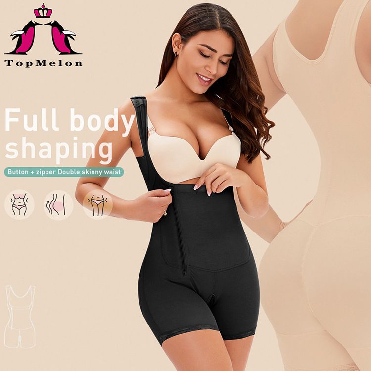 Plus Size Side Zip-Breasted One Piece Body Shaper-black