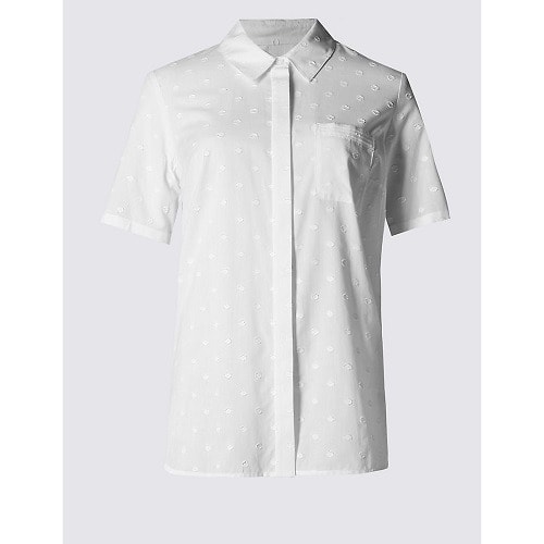 Pure Cotton Dobby Spotted Shirt-White