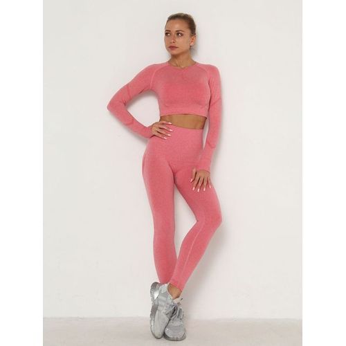 Women's Sets Skinny Tracksuit Breathable Bra Long Sleeve Seamless Outfits High Waist Push Up Leggings Gym Clothes Sport Suit(#New Set Pink)