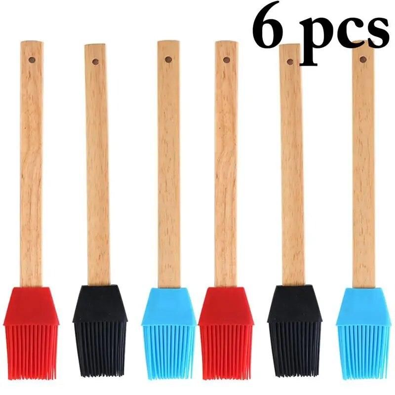 6pcs Detachable Silicone Baking Tray Bread Chef Pastry Oil Butter Paint Brush Barbecue Brush Silicone Baking Barbecue Tool
