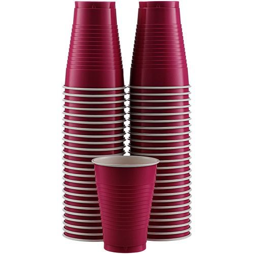 Amcrate Disposable Plastic Cups, Burgundy Colored 12-Ounce