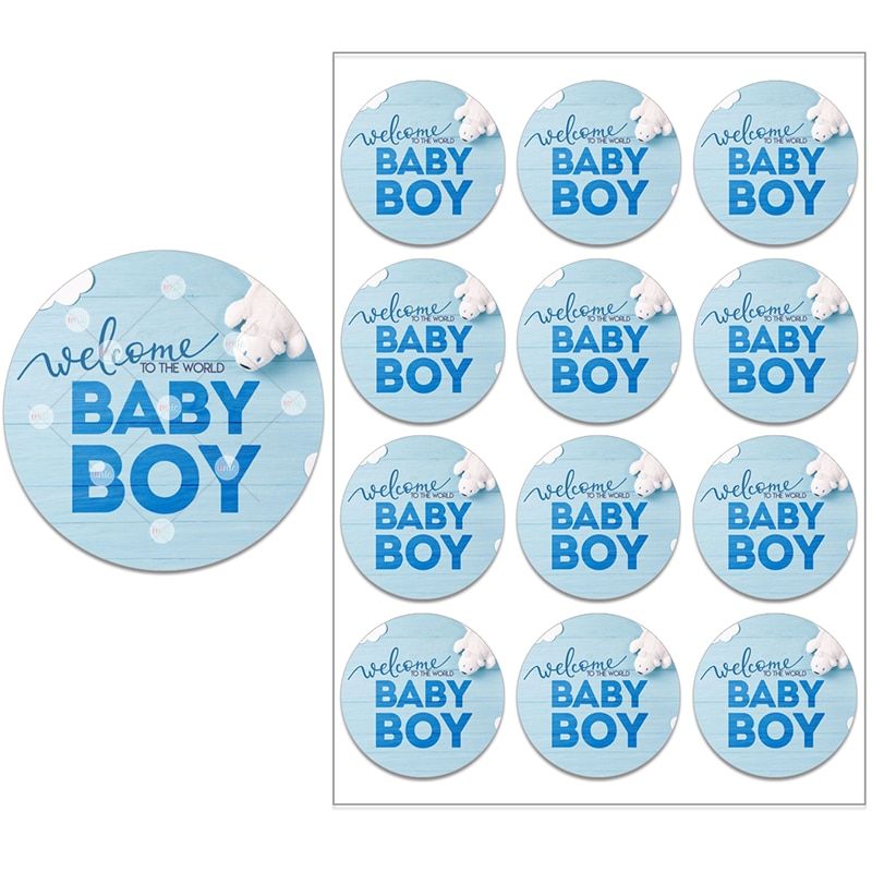Welcome Baby Boy Stickers Labels Cute Little One Elephant Decor Stickers WelcomeBorn Gender Reveal Baby Shower Decor F