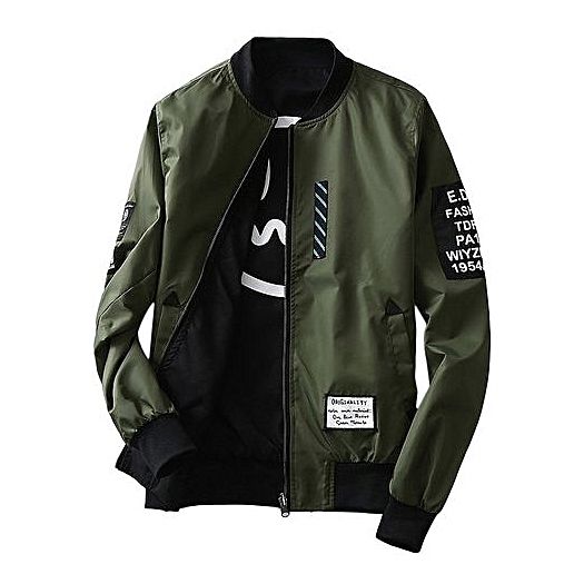 Patchwork Zipper Jacket Bomber Jacket Coat Two Side Double Side-Green