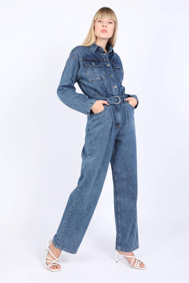 Women's Oversize Jean Jumpsuit Dark Blue