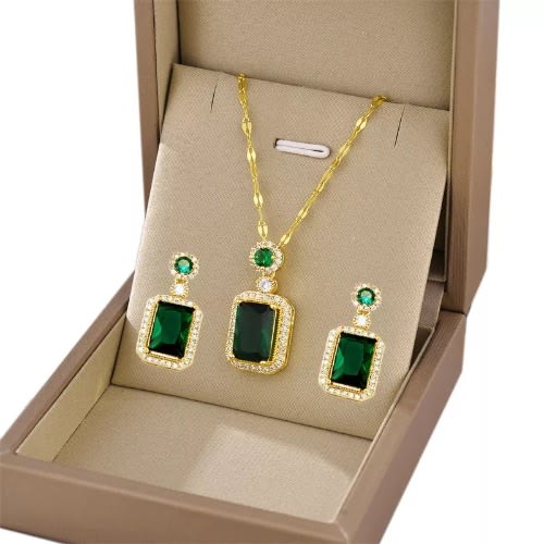 Rectangle Cubic Zirconia Jewelry Set - Green