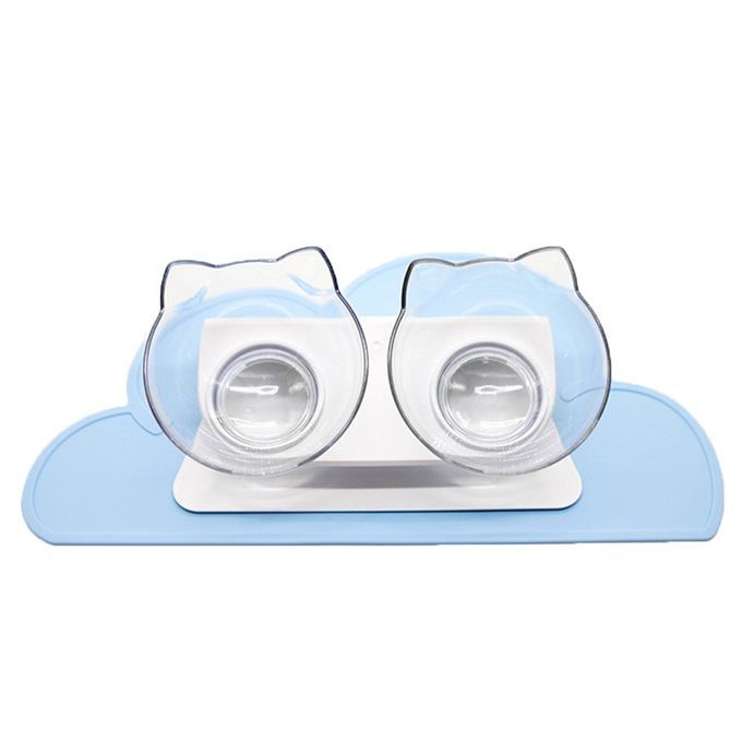 Cat Double Bowl Non-slip Pet Basin Cat Food Bowl Cervical Spine Protector Transparent