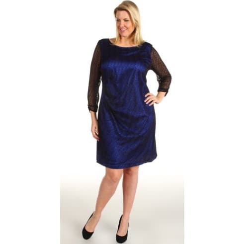 Asl Plus Size Lacey Dress - Black & Cobalt