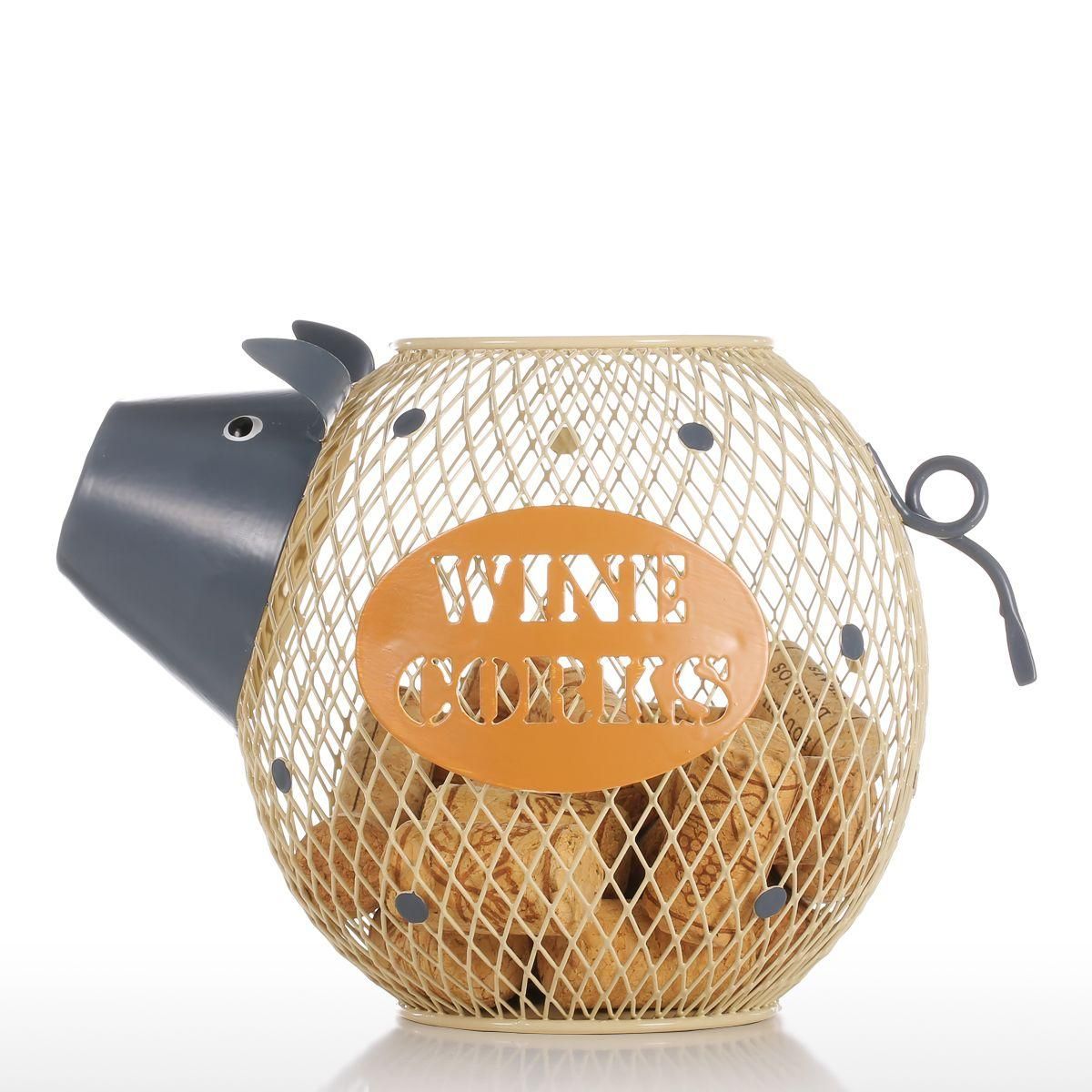 Tooarts Lovely Piggy Wine Cork Container Home Decor Metal Sculpture Animal Craft Gift