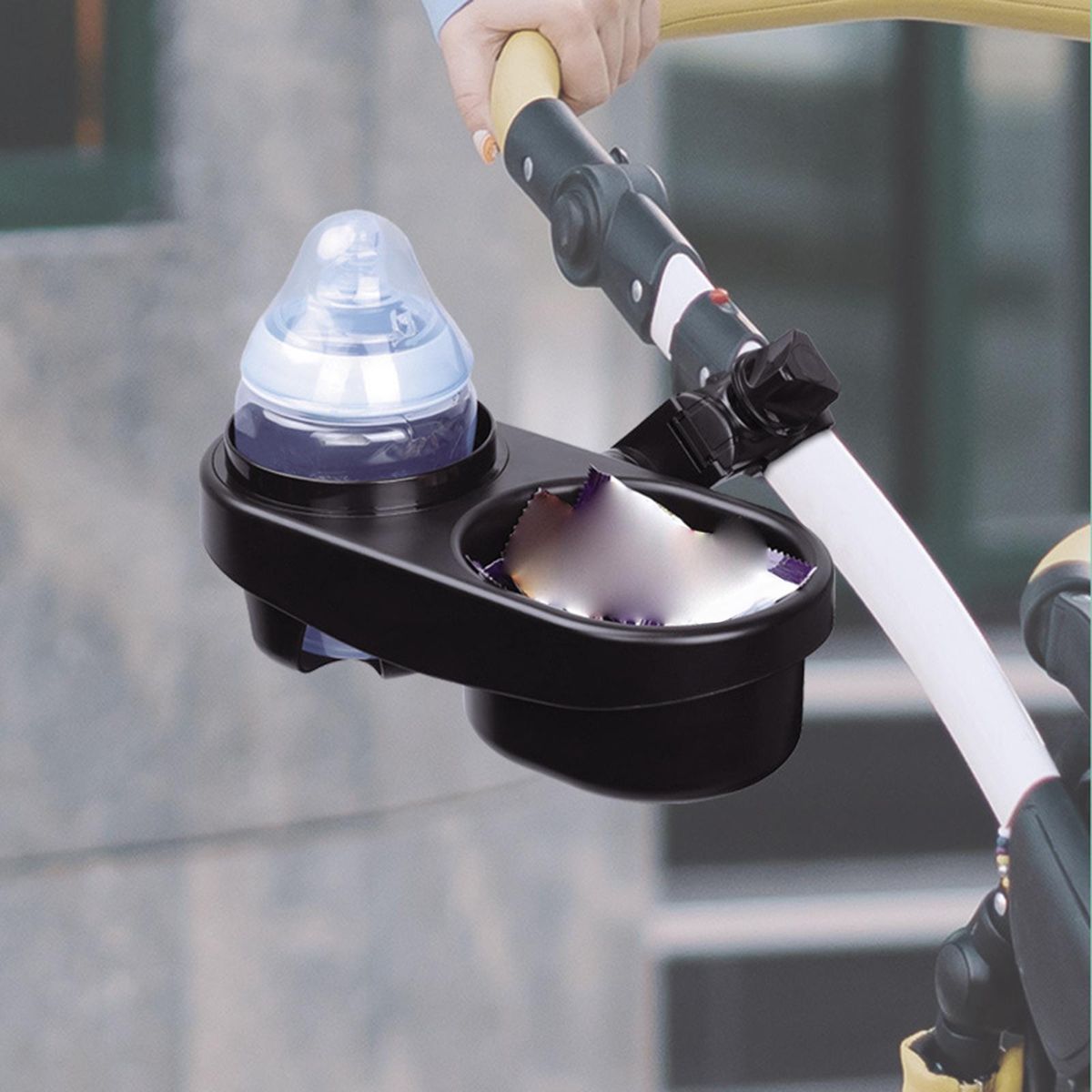 Stroller Tray Snack Tray With Pram Cup Holder Black   Install