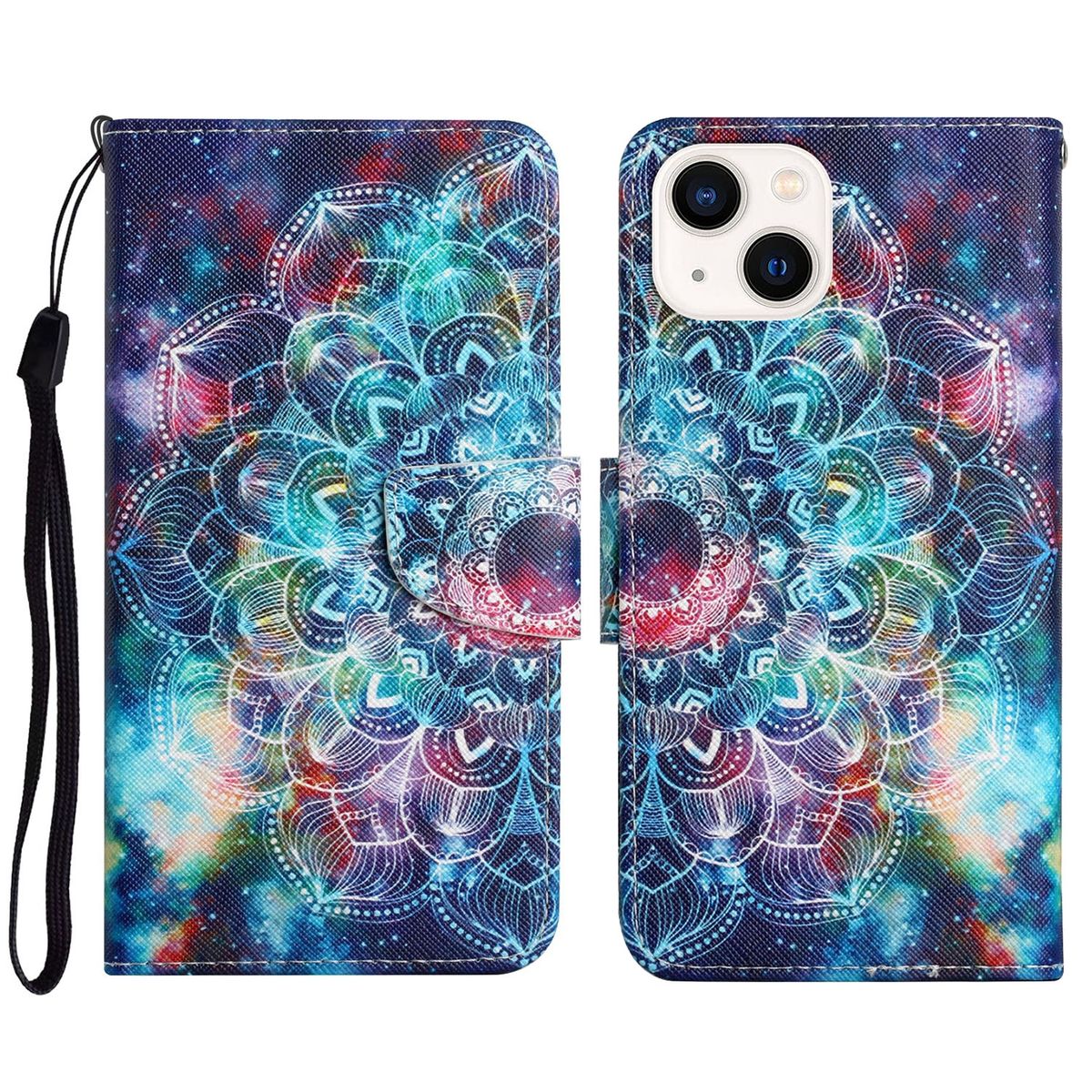 For IPhone 14 3D Colored Drawing Flip Leather Phone Case ((Star Mandala)