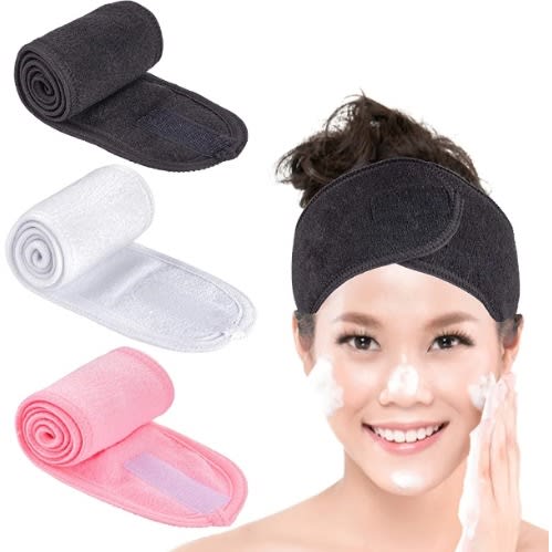 Set Of 3 Spa Facial Head Bands  - White/Black/Pink