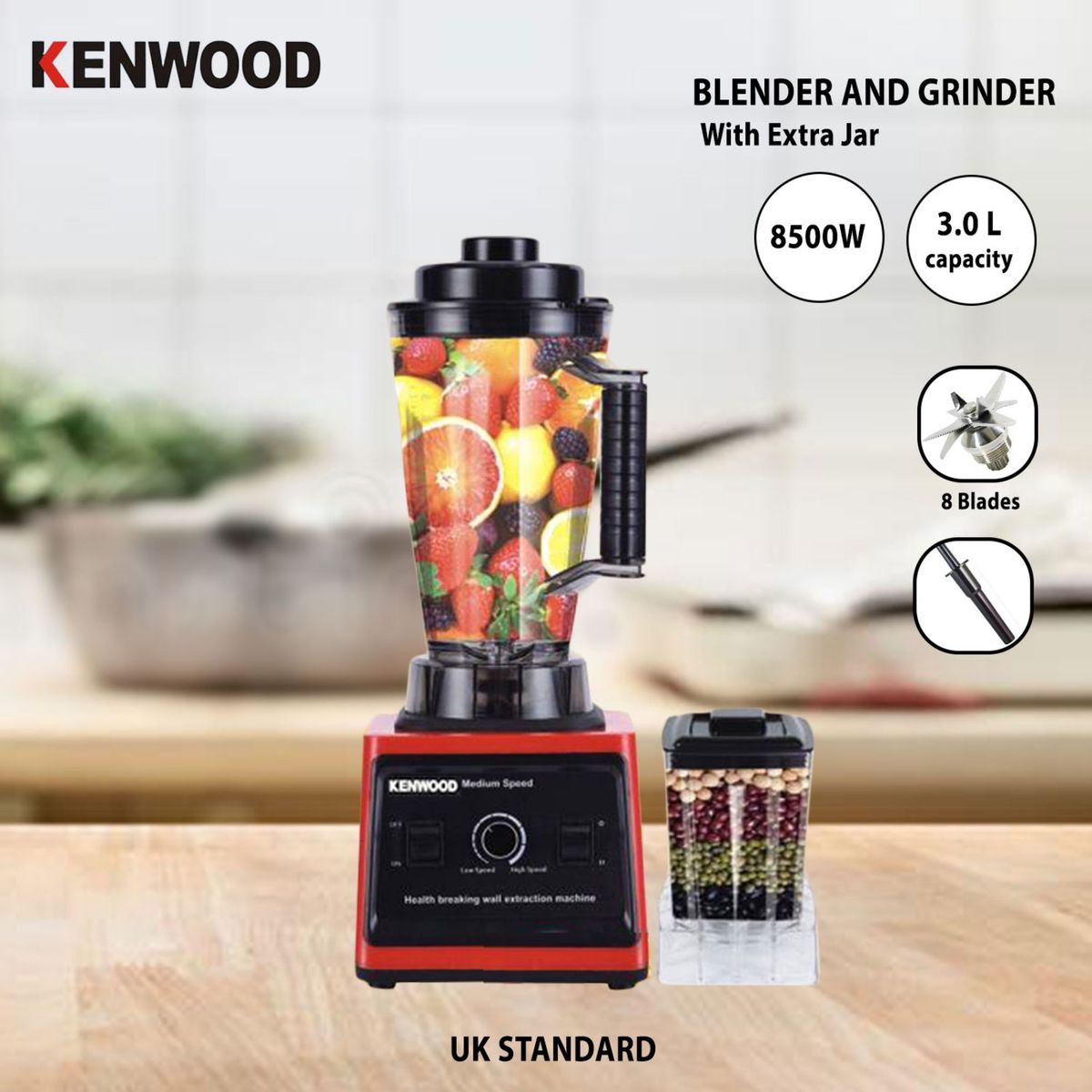 3 Litres Industrial Grinder Blender 8000w, 2 In 1 JAR