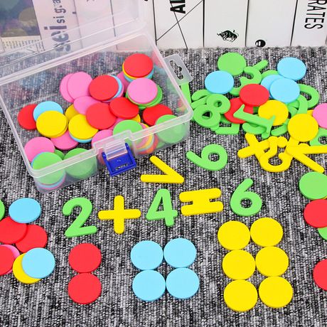 MONTESSORI DIGITAL CALCULATION COUNTING COLOUR DISCS WITH ARITHMETIC SYMBOLS