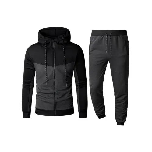 Black And Grey Patch Zipped Hoodie And Joggers