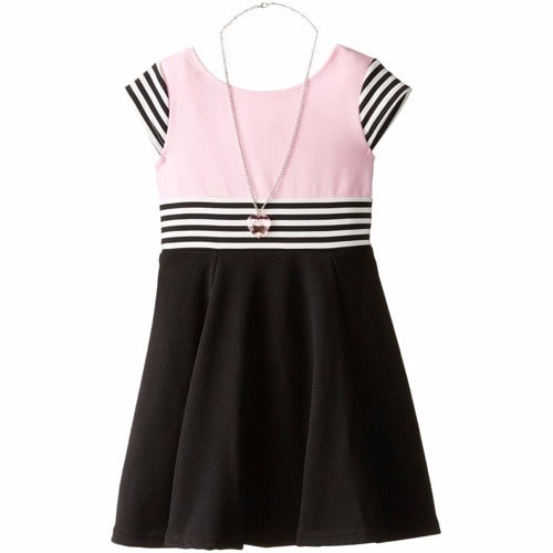 Girls A-Line Knit Striped Dress with Necklace