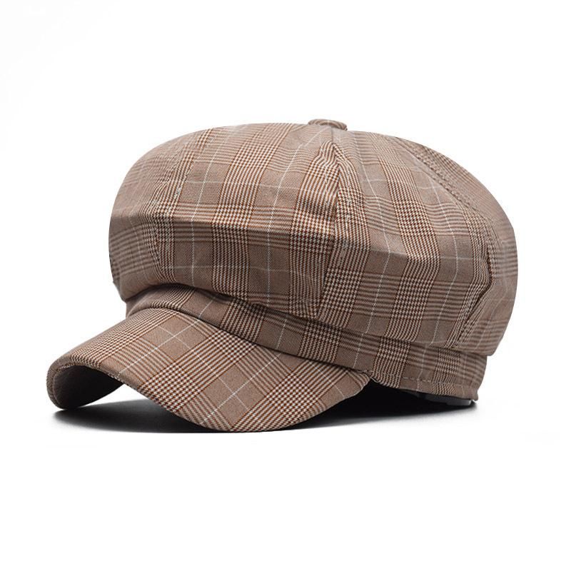 Spring and Summer Women's Checked Thin Beret British Retro sboy er Hat Chic Octagonal Hat