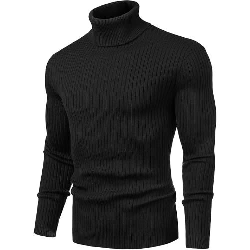 Mens Turtleneck Sweater Slim Fit -  Black