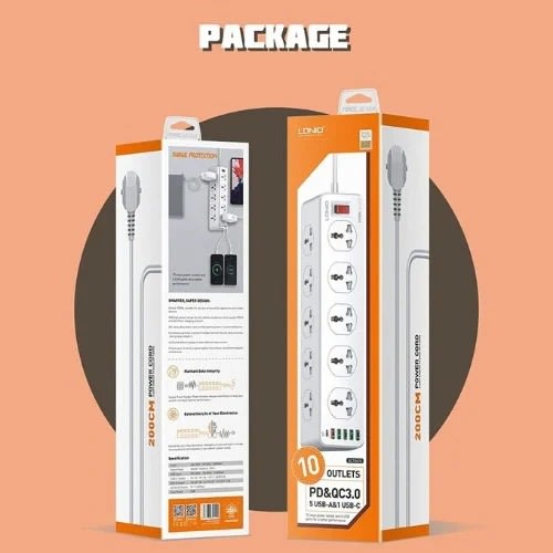 Surge Protection 6-port Usb Charger With 10 Outlets /1type C