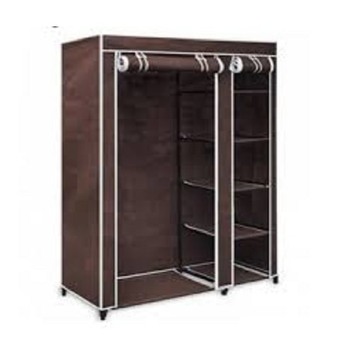 Portable Mobile Wardrobe With Zipper & Wheels - Brown
