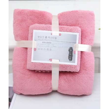 Coral Fleece Towel Set For Mother And  Child- Blush Pink