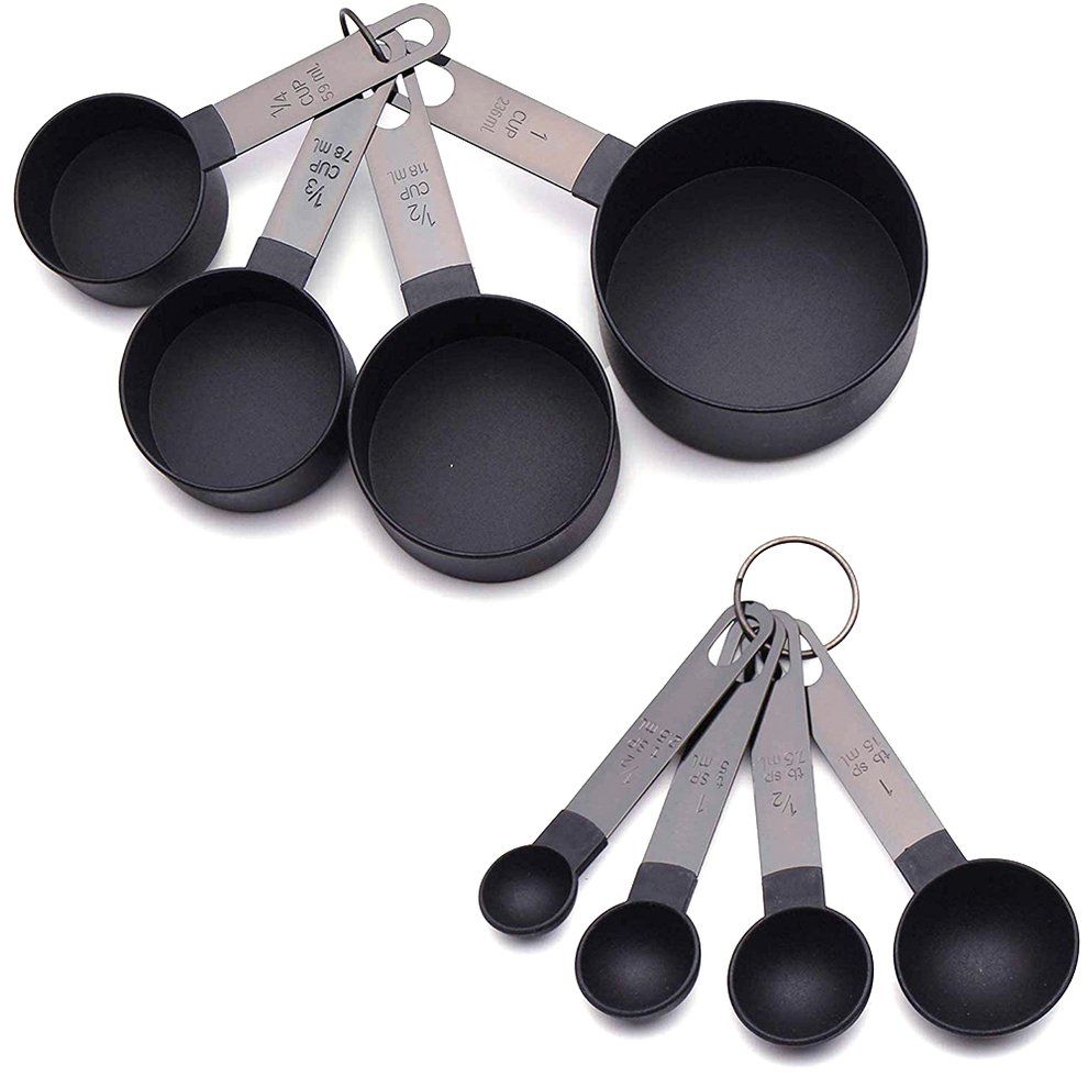 8p S/set Measuring Spoon Stainless Steel Baking Tea  Offee Kit Hen S Ale-black