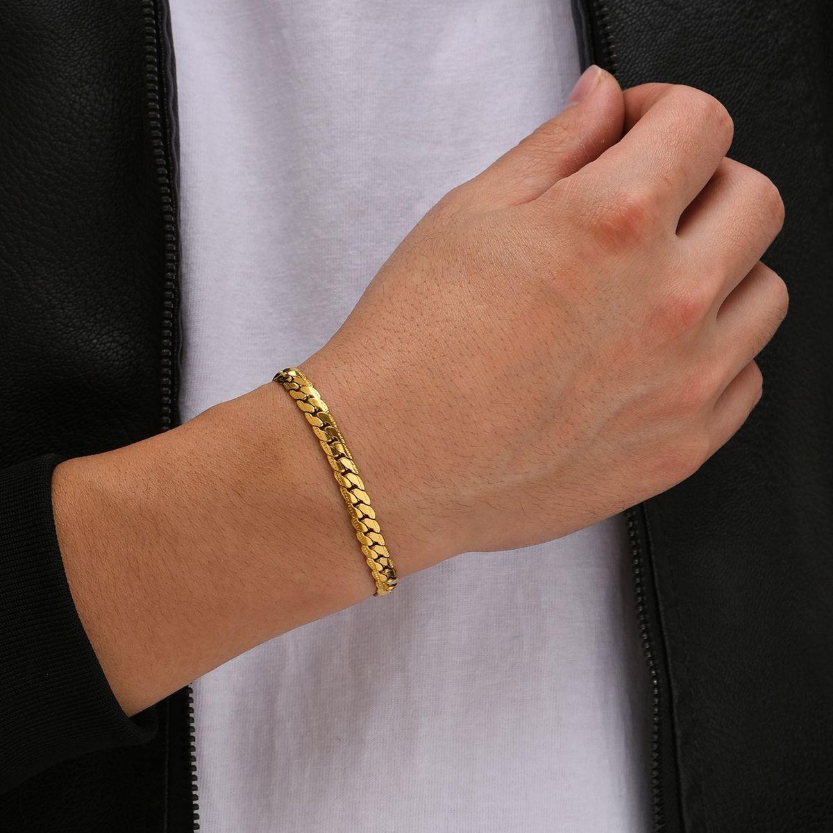 Punk Cool Style Gold Color Simple Chain Bracelet for Men