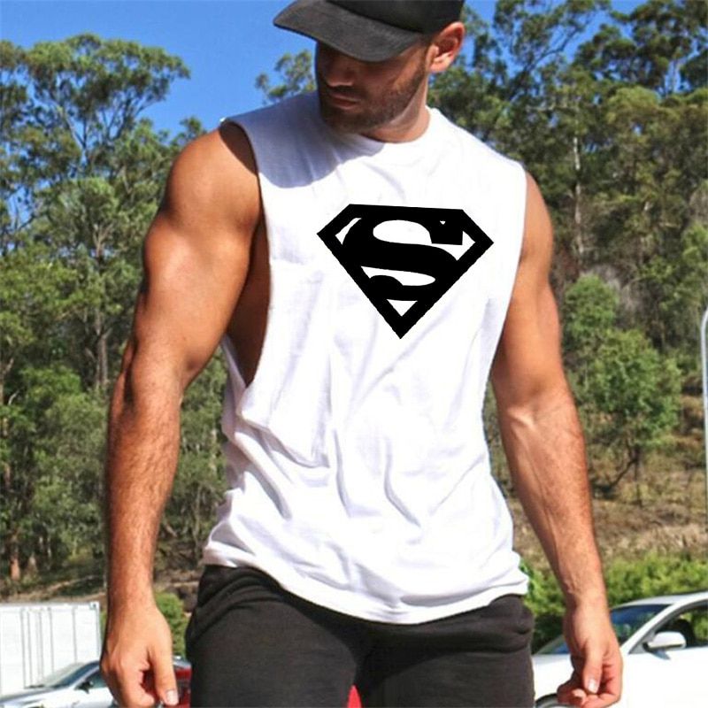 Fitness Men Tank Top Bodybuilding Stringers Tank Tops Singlet Brand Gyms Clothing Cotton Sleeveless Shirt Muscle Tops(#white86) SHA