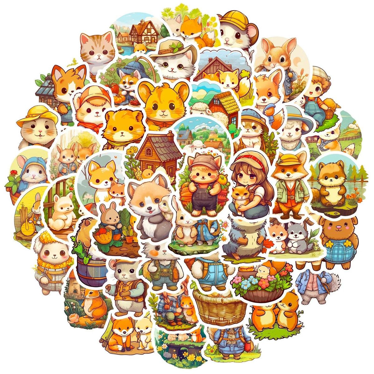 50pcs Pastoral Style Small Animals New Creative Garden Cartoon Children's Waterproof Stickers