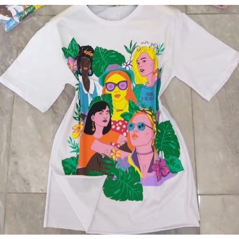 Side Slit With Pattern Design T-Shirt For Female - White