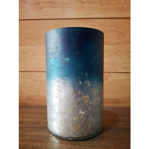 Mercury Glass Candle Holders & Vase - Rose Blue And Silver