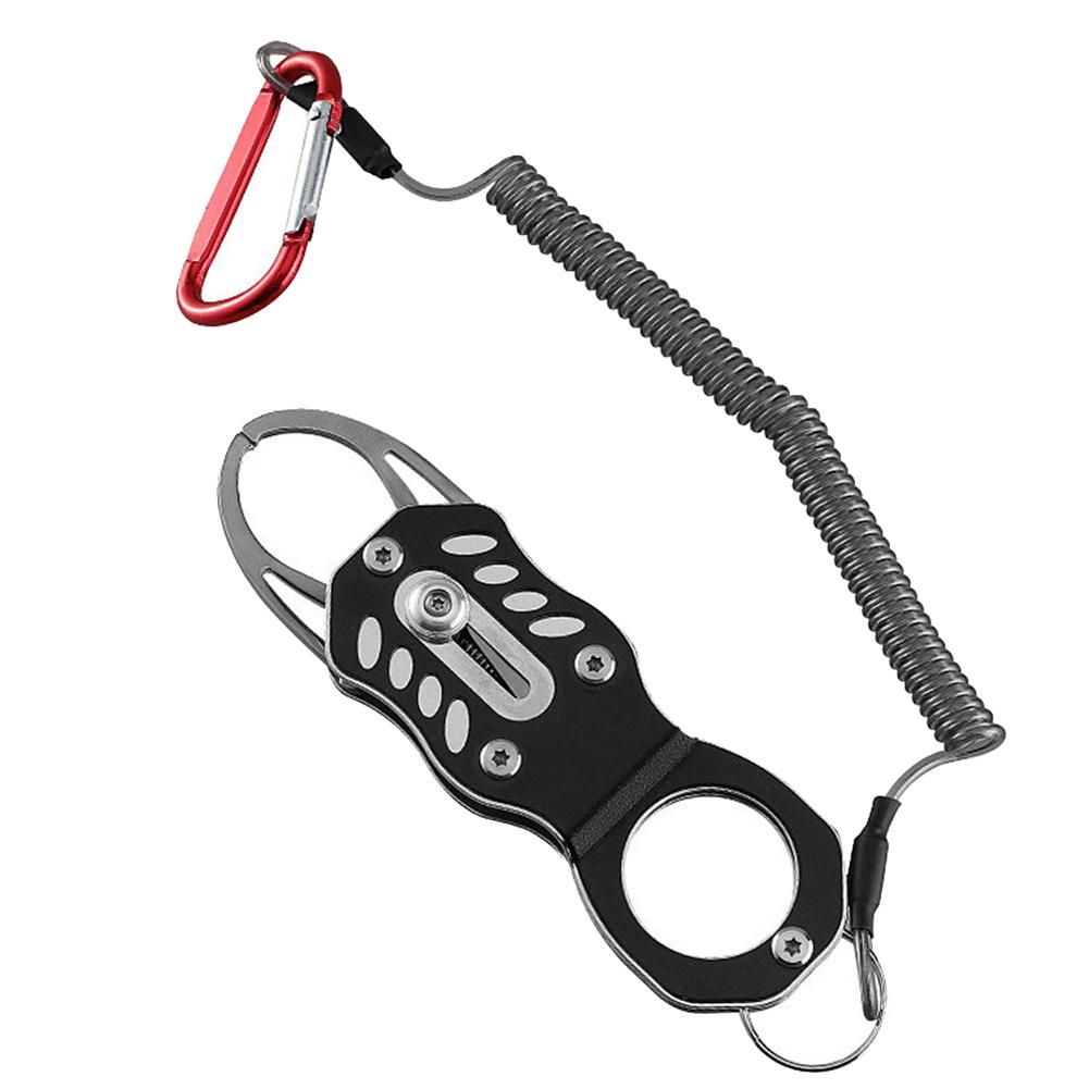Portable Lock Fishing Tackle Lip Gripper Tool Aluminium Alloy Folding Fish Gripper Controller Tools Black