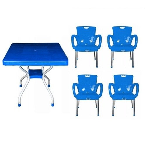 Plastic Chair With Arms & Aluminum Legs & Iron Legs Table