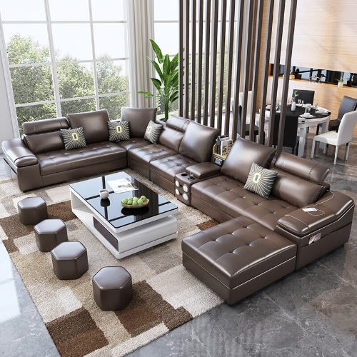8-Seater Leather Sofa - Brown