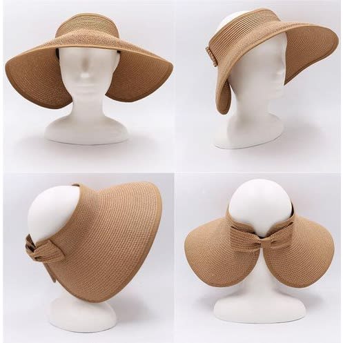 Spring Summer Straw Hat Visors Cap -  Foldable Wide Brim