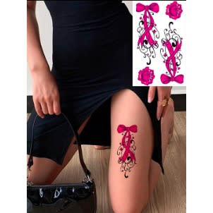 Pink Bow Ribbon Rose Temporary Tattoo Stickers