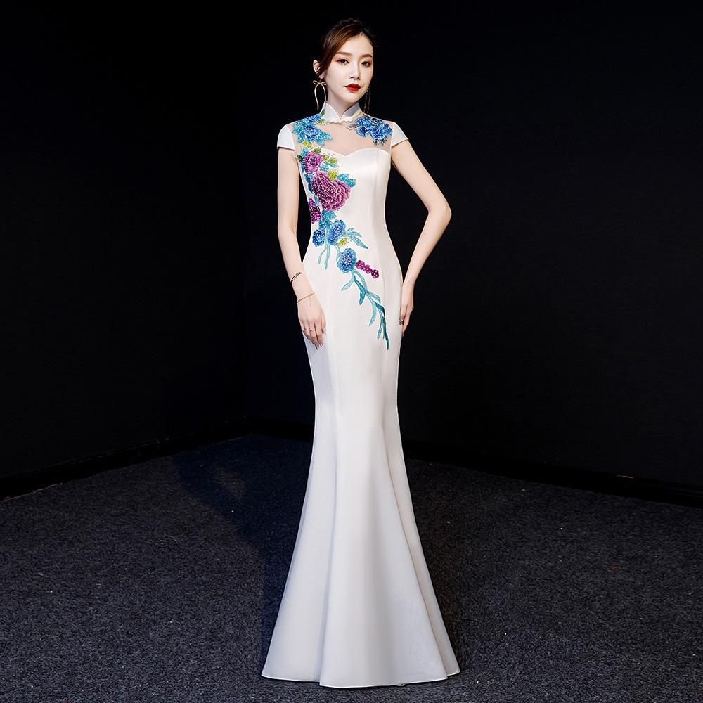 Fishtail evening dress long women's banquet 2023 new team show performance dress stage cheongsam