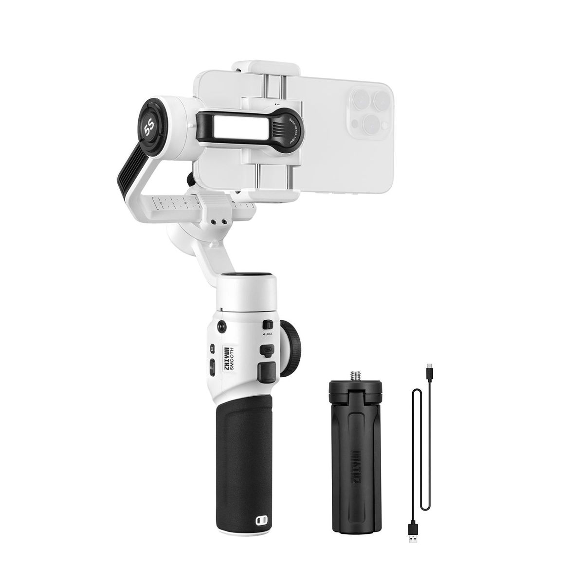 ZHIYUN SMOOTH-5S Handheld 3-Axis Gimbal Stabilizer Portable Phone Vlog Gimbal Anti-shake Built-in LED Fill Light with Mini Tripod Max. 300g Payload Replacement for iPhone   14/13/12/11 Android Smartphones