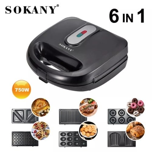 6-in-1 Sandwich Maker + Grill + Toaster + Waffle Maker