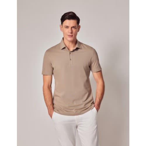 Taupe Mercerised Pique Polo Shirt - Short Sleeve