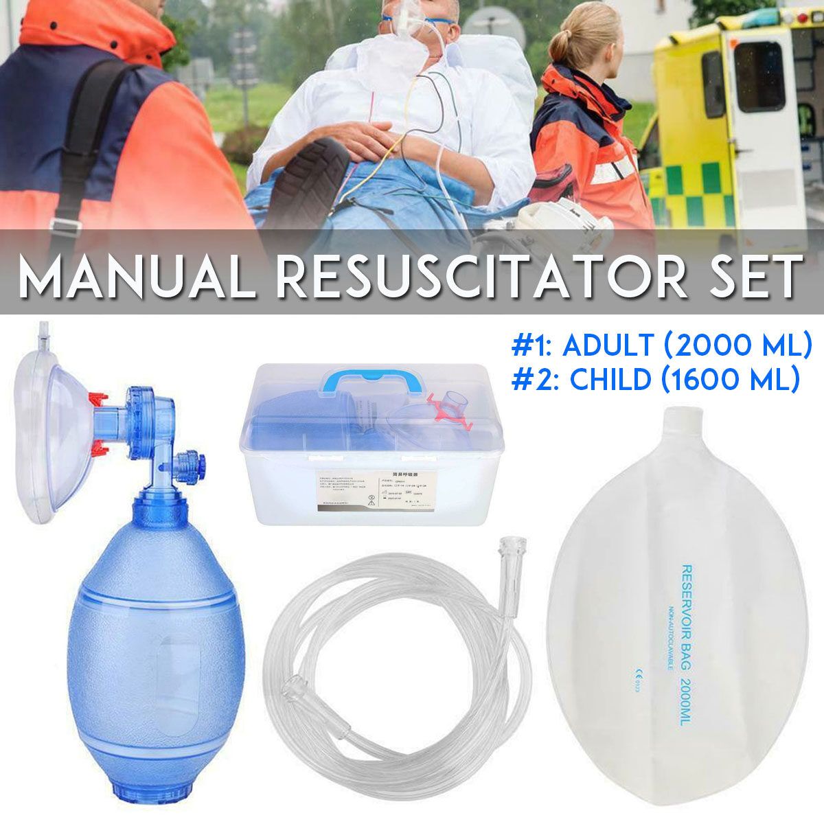 Manual Resuscitator Adult Ambu Bag Oxygen Tube Simple First Aid Patients (Adult Type)