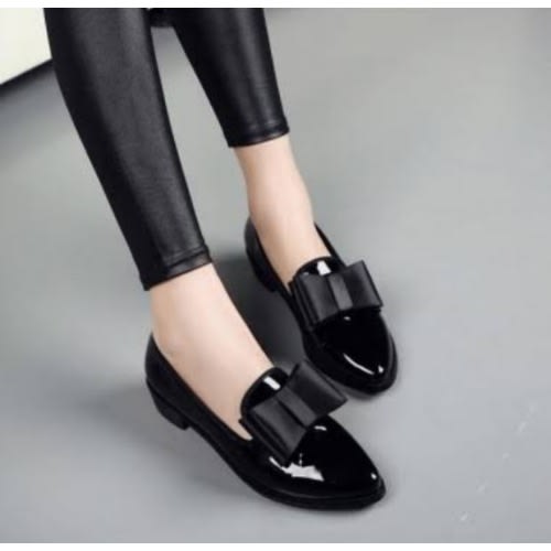 Patent Leather Female Office Comfortable Pointed Shoe-black