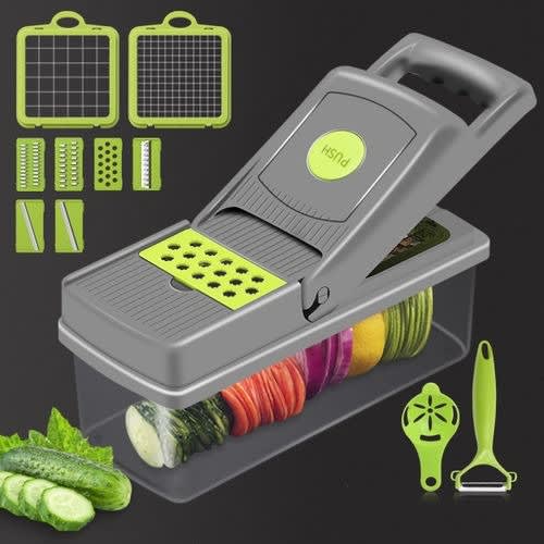 7 Stainless Steel Blades Multipurpose Vegetable Cutter/Kitchen Chopper With Storage Container - Green